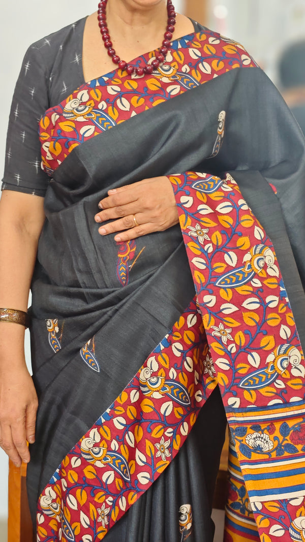 Black Printed Semi Silk Saree