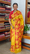 Yellow and Red Painted Tussar Silk Saree