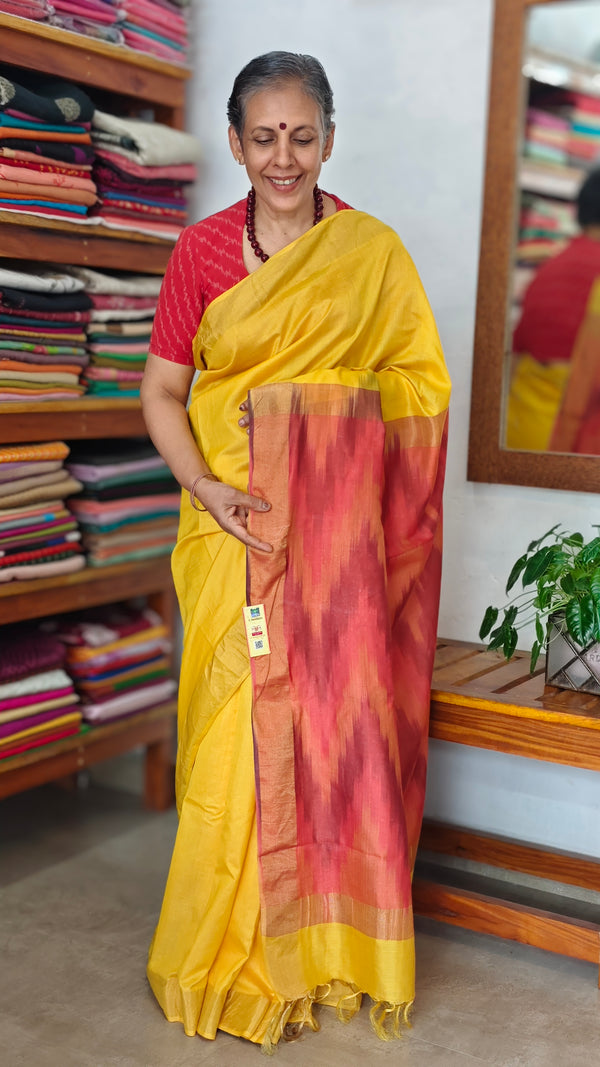 Mustard and Red Silk Saree (Discounted)