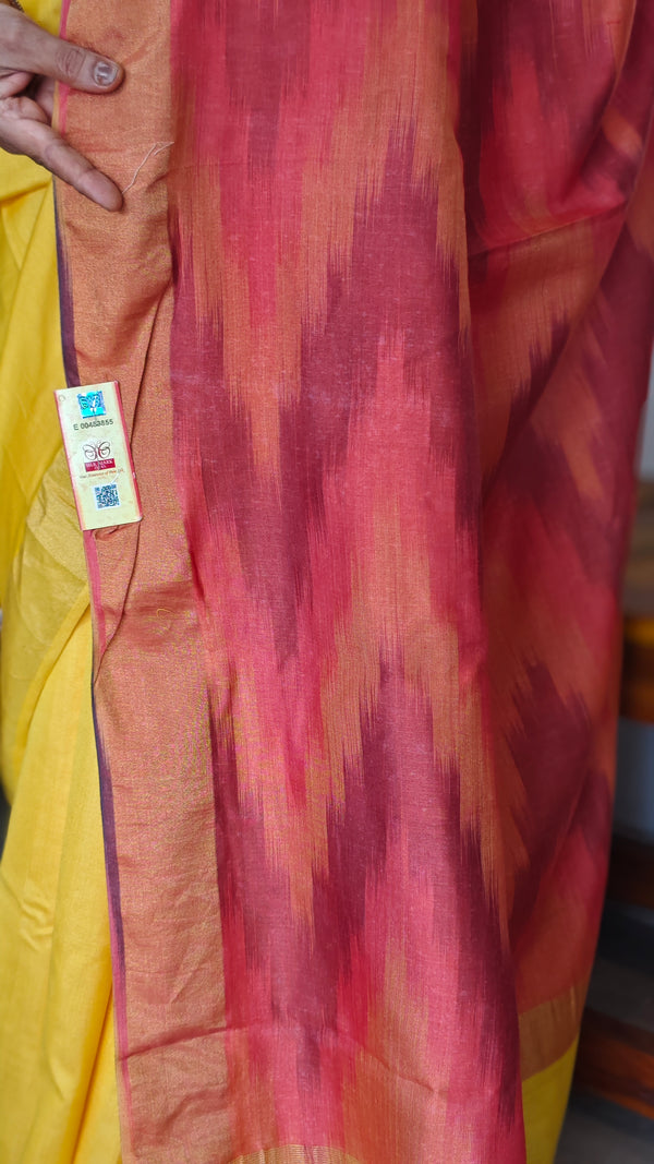 Mustard and Red Silk Saree (Discounted)