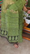 Green and Black Block Printed Kota Doria Suit - GD331