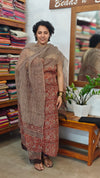 Brick Red and Beige Block Printed Kota Doria Suit - GD331