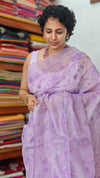 Lavender Tissue Linen Saree with Embroidery - 4J12