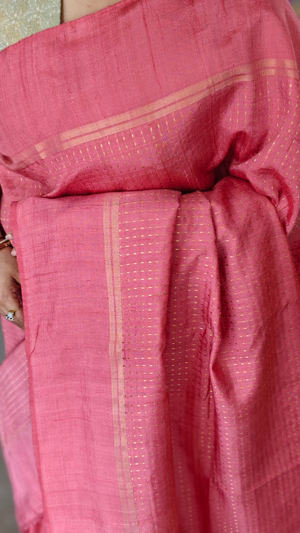 Blush Pink Zari Woven Raw Silk Saree - SRW6 - 11