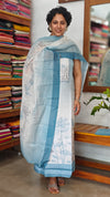 Cream and Blue Printed Linen Suit