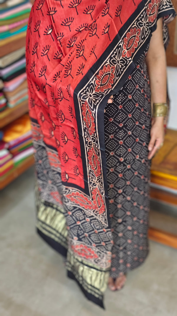 Black and Red Modal Silk Suit - MOD201