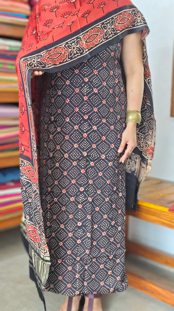 Black and Red Modal Silk Suit - MOD201