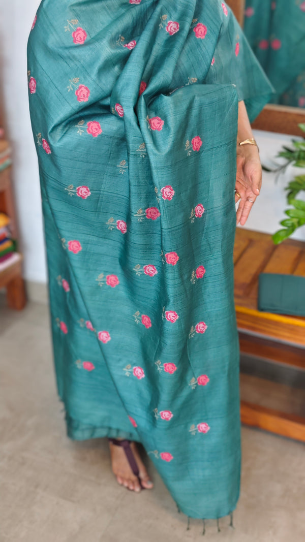 Dark Teal Desi Tussar Silk Suit