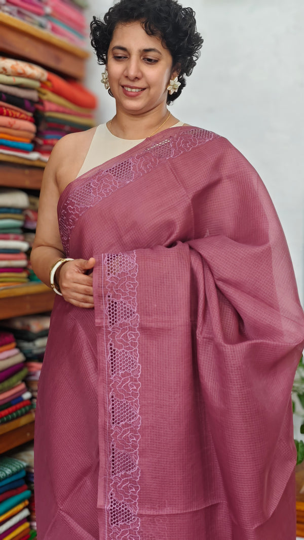 Mauve Net Kota Saree with Cutwork - 409M