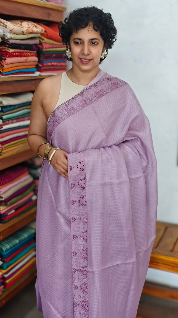 Light Lavender Net Kota Saree with Cutwork - 409M