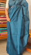 Classic Blue Lined Noil Tussar Silk Saree - 174D