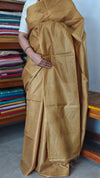 Mustard Lined Noil Tussar Silk Saree - 174D