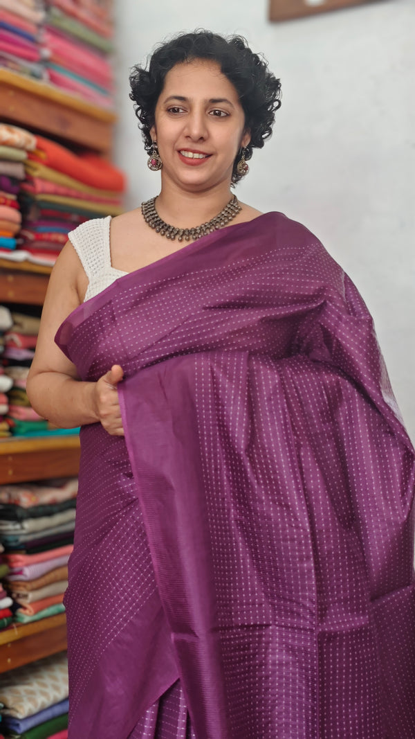 Wine Lined Noil Tussar Silk Saree - 174D