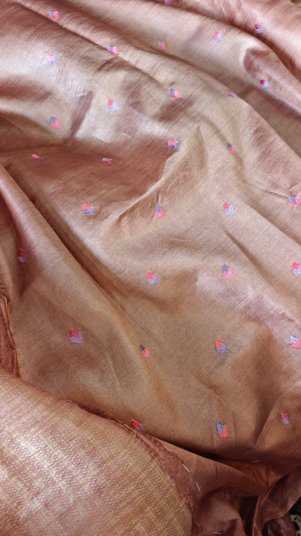 Nude Pink Tussar Silk Saree