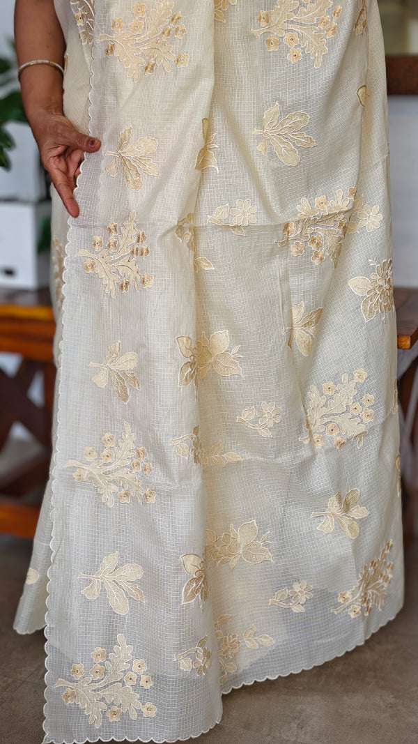 Canary Yellow Embroidered Kota Saree - RN233