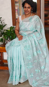 Light Blue Embroidered Kota Saree - RN233