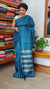 Classic Blue Lined Noil Tussar Silk Saree with Embroidery