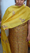 Mustard and Purple Checked Tussar Suit - G913