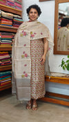 Light Beige and Pink Checked Tussar Suit - G913