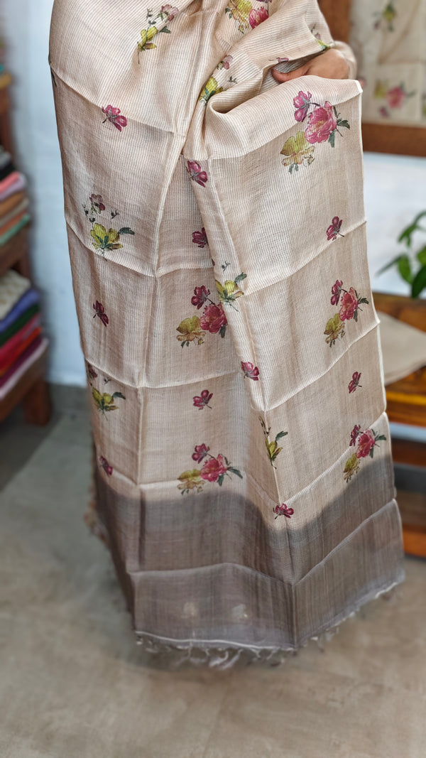 Light Beige and Pink Checked Tussar Suit - G913