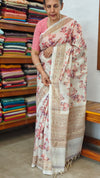 Beige Printed Linen Saree