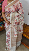 Beige Printed Linen Saree