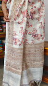 Beige Printed Linen Saree