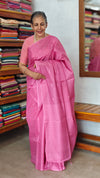 Candy Pink Lined Noil Tussar Silk Saree