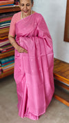 Candy Pink Lined Noil Tussar Silk Saree