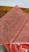 Peach Pink Tussar Silk Saree with Cross Stitch Embroidery