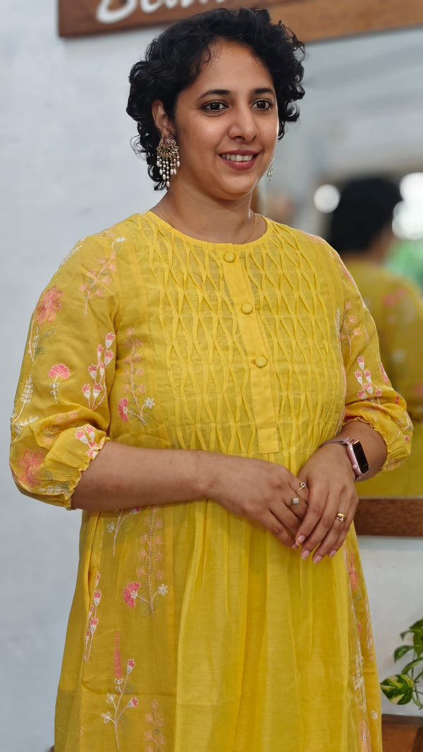 Mustard Mal Chanderi Dress - SCG11
