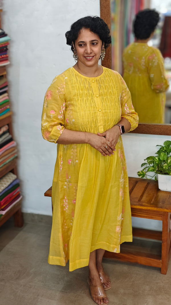 Mustard Mal Chanderi Dress - SCG11