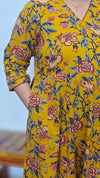 Mustard Floral Printed Anarkali Dress