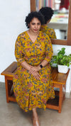 Mustard Floral Printed Anarkali Dress