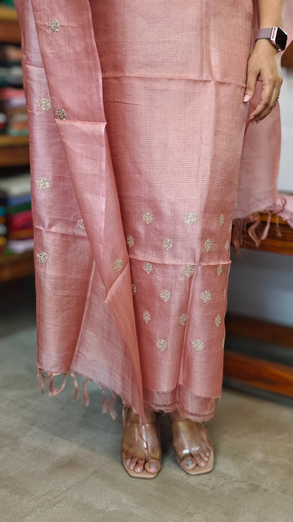 Blush Pink Checked Tussar Silk Suit - ZC570