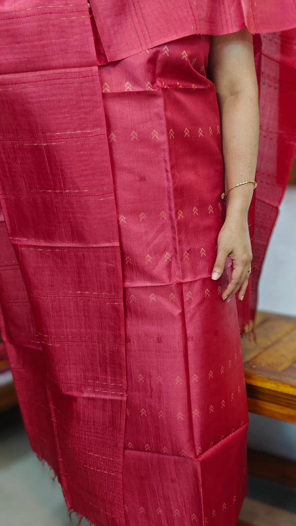Reddish Pink Tussar Silk Suit