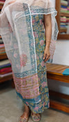 Teal Printed Kota Doria Suit - GD331