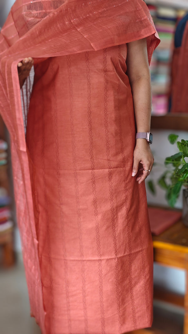Dusty Peach Semi Tussar Silk Suit - EAY6 - 1
