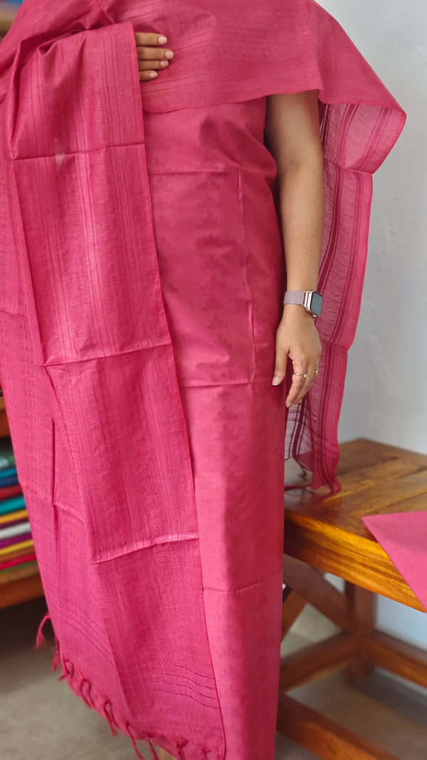 Dark Pink Semi Tussar Silk Suit - EAY6