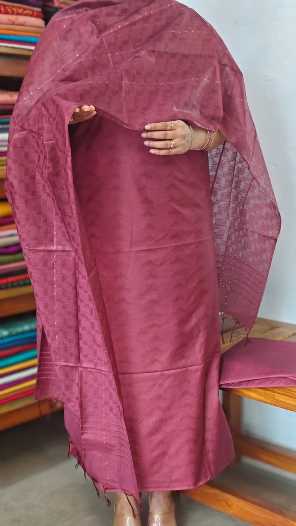 Maroon Semi Tussar Silk Suit - EAY6