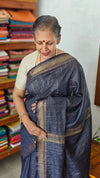 Dark Blue Mini Check Semi Silk Saree - BGR8