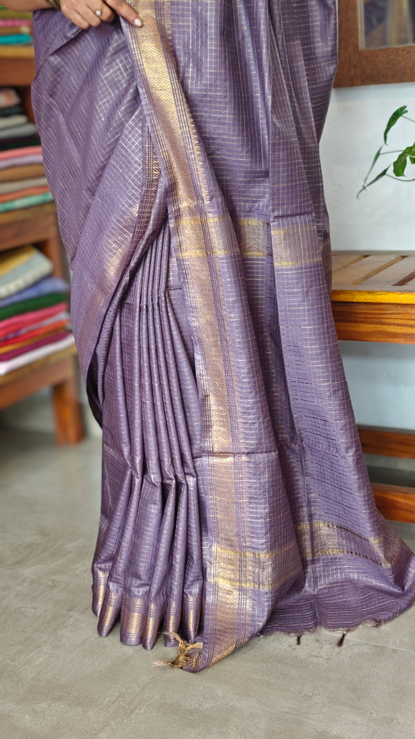Dusty Lavender Mini Checks Semi Silk Saree - BGR8