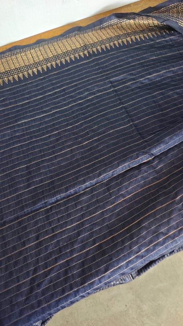 Dark Blue Mini Check Semi Silk Saree - BGR8