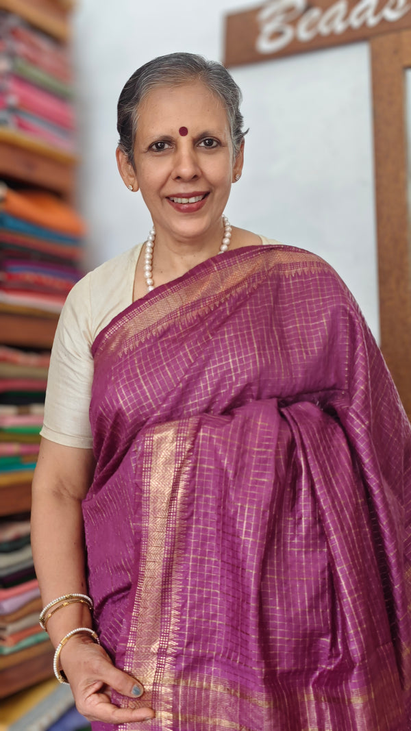 Magenta Mini Checks Semi Silk Saree - BGR8