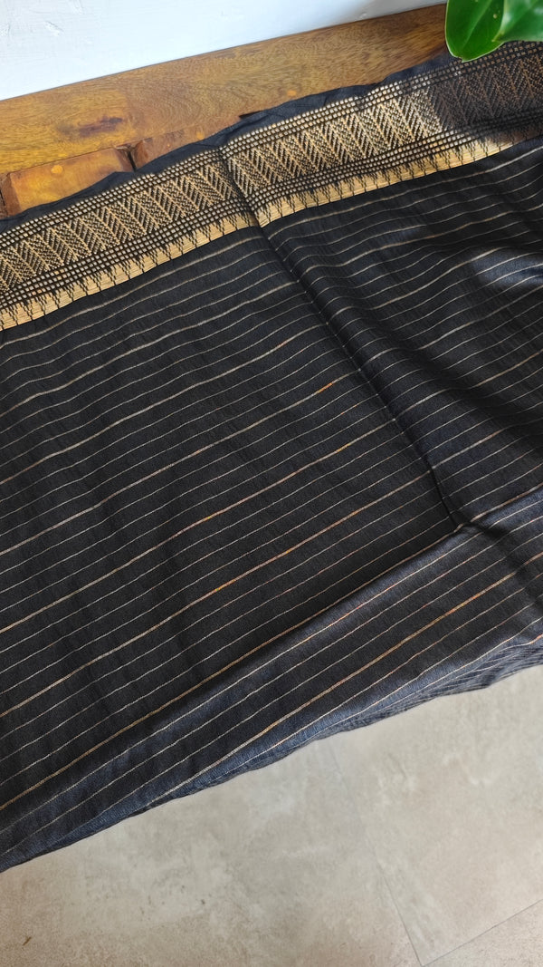 Black Mini Checks Semi Silk Saree - BGR8