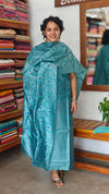 Teal Blue Embroidered Tussar Silk Suit - CC31