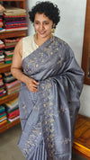 Lavender Blue Tussar Silk Saree - ADX22