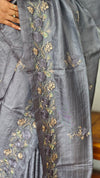 Lavender Blue Tussar Silk Saree - ADX22