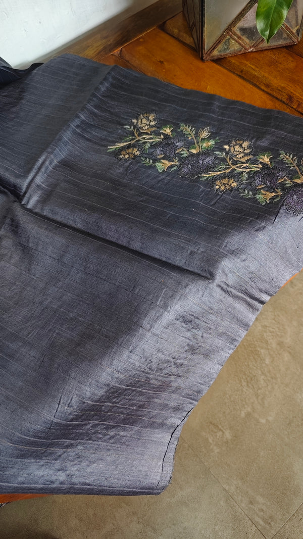 Lavender Blue Tussar Silk Saree - ADX22