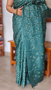 Emerald Green Embroidered Tussar Silk Saree - ADX28